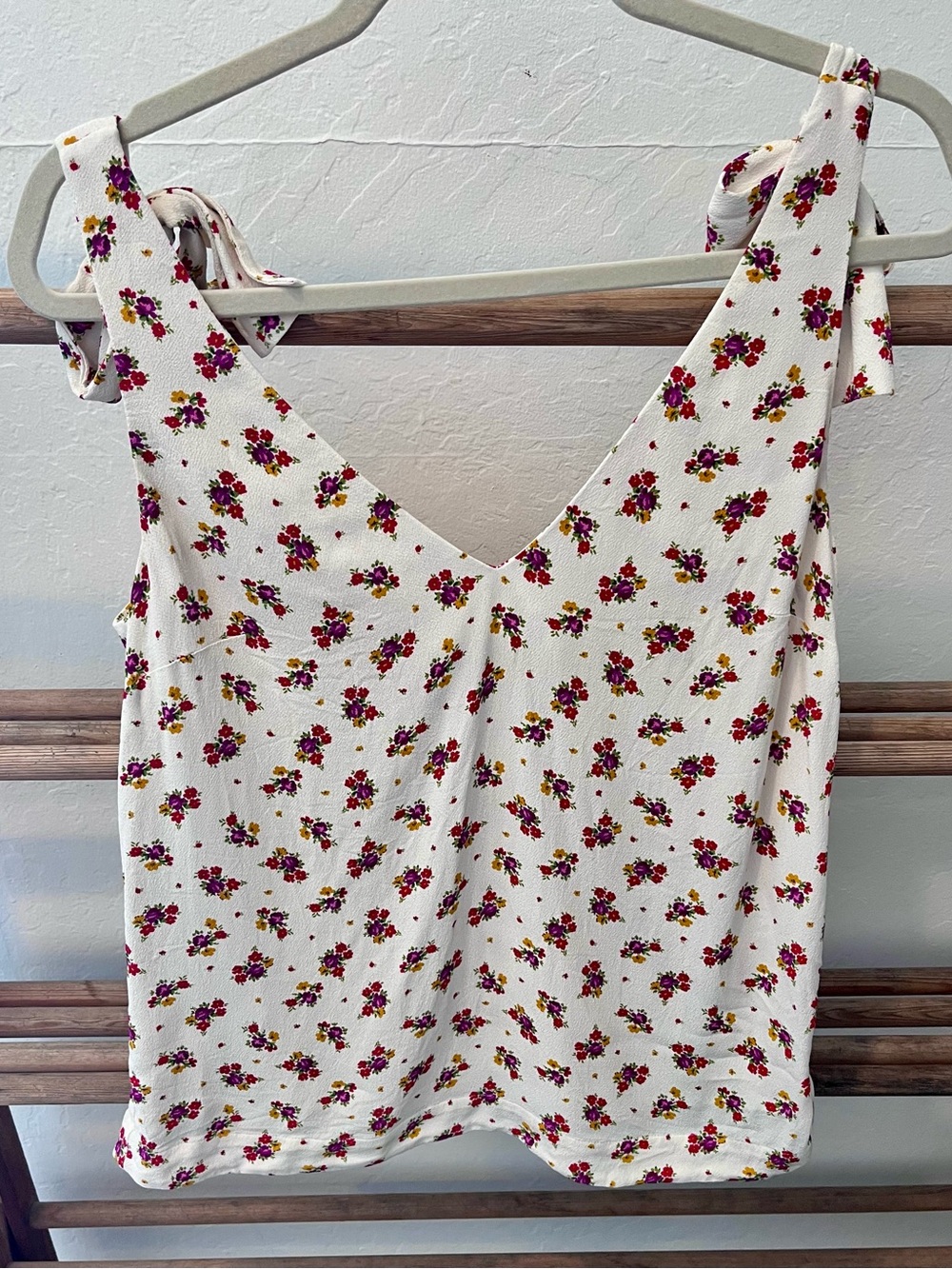 Sezane Women's Cream with Multi Color Floral Tie-Shoulder Tank Top